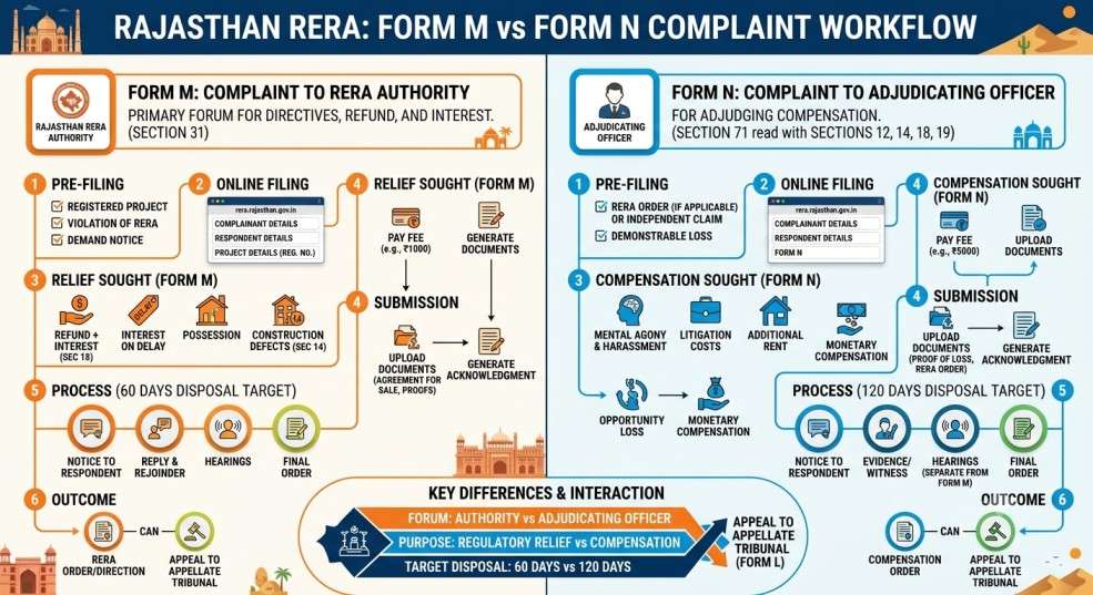 Difference between RERA Rajasthan Form M and Form N complaint filing
